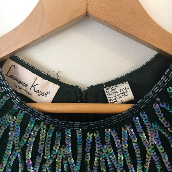 Vintage | 1980s Emerald 100% Silk Beaded Dress - Picture 4 of 6